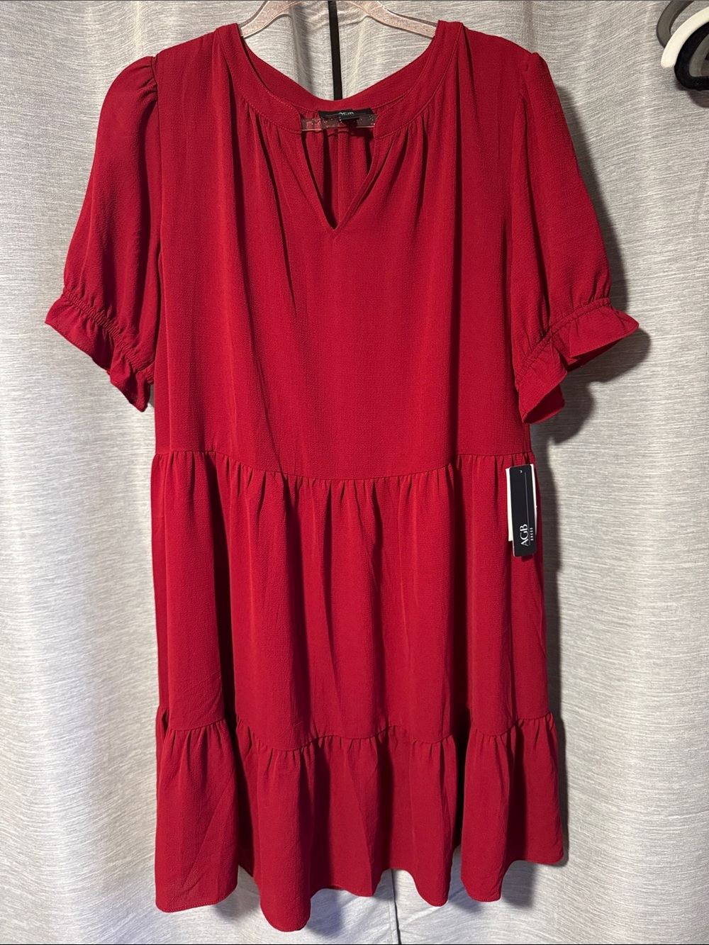 AGB Red Tiered Short Sleeve Dress